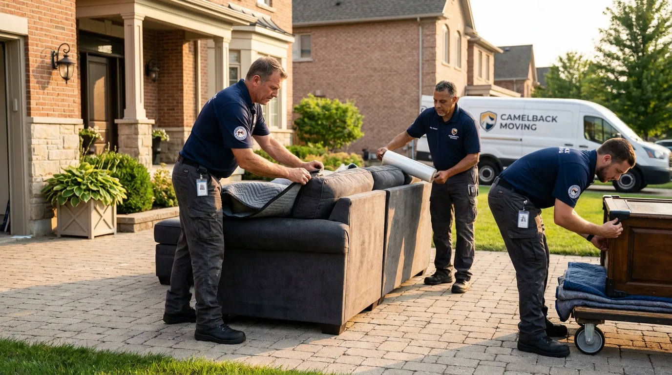 Large estate moving crew wrapping furniture in Ashland, IL